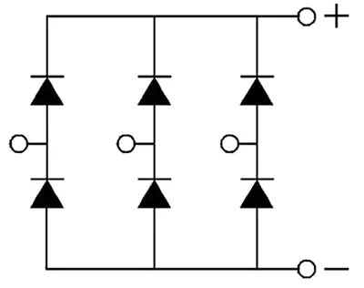 Gelijkrichterbrug 3-fasen 50A 1200V SQL50A schematic